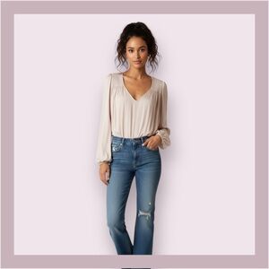 Free People Champagne Pink Smockin' n Rockin' Long Sleeve Bodysuit